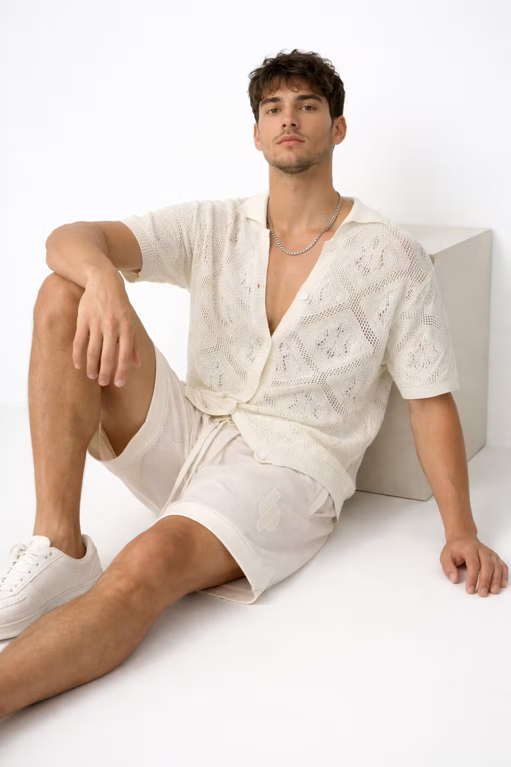 Coastal Prism Crochet Button Shirt