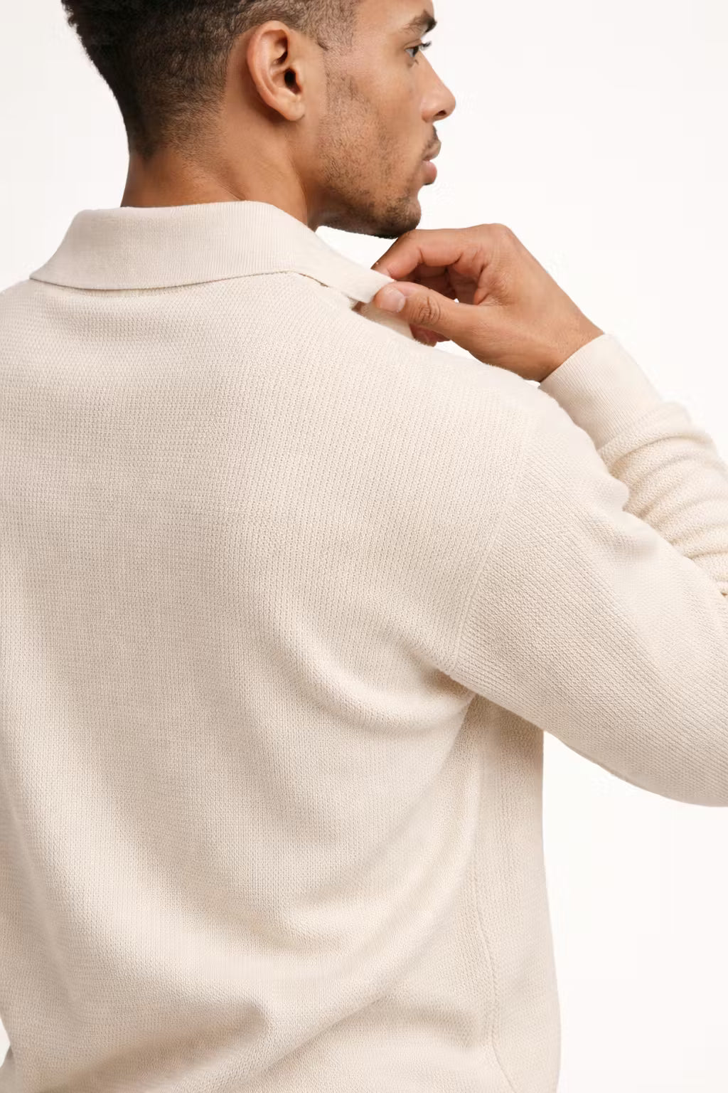 Textured Waffle Knit Johnny Collar Polo Sweater