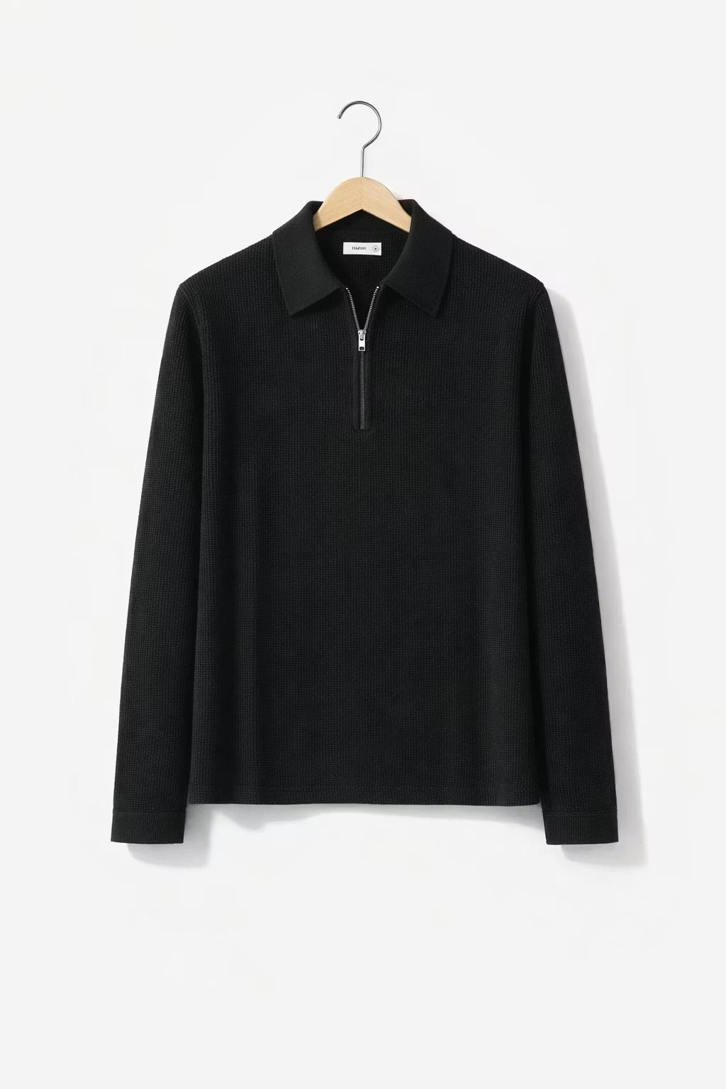 Waffle Knit Half-Zip Collared Sweater