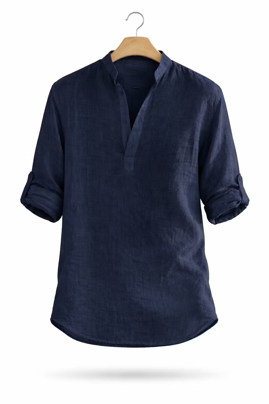 Textured Linen-Blend Half Placket Shirt