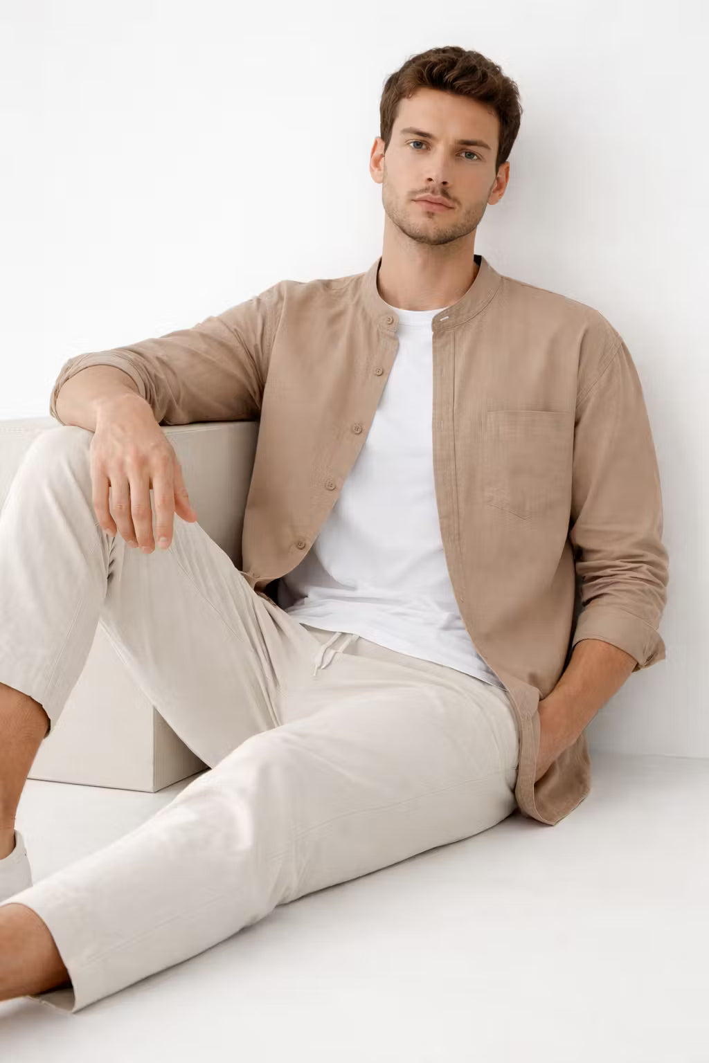 Men’s Linen Home Long Sleeve Button Shirt