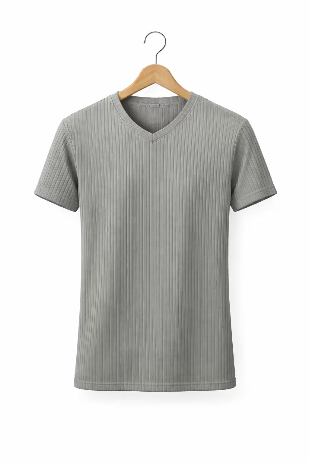 Ribbed Knit V-Neck T-Shirt