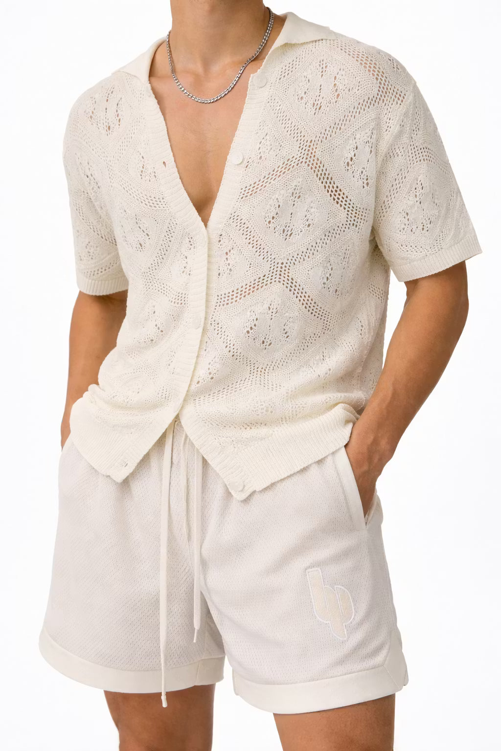 Coastal Prism Crochet Button Shirt