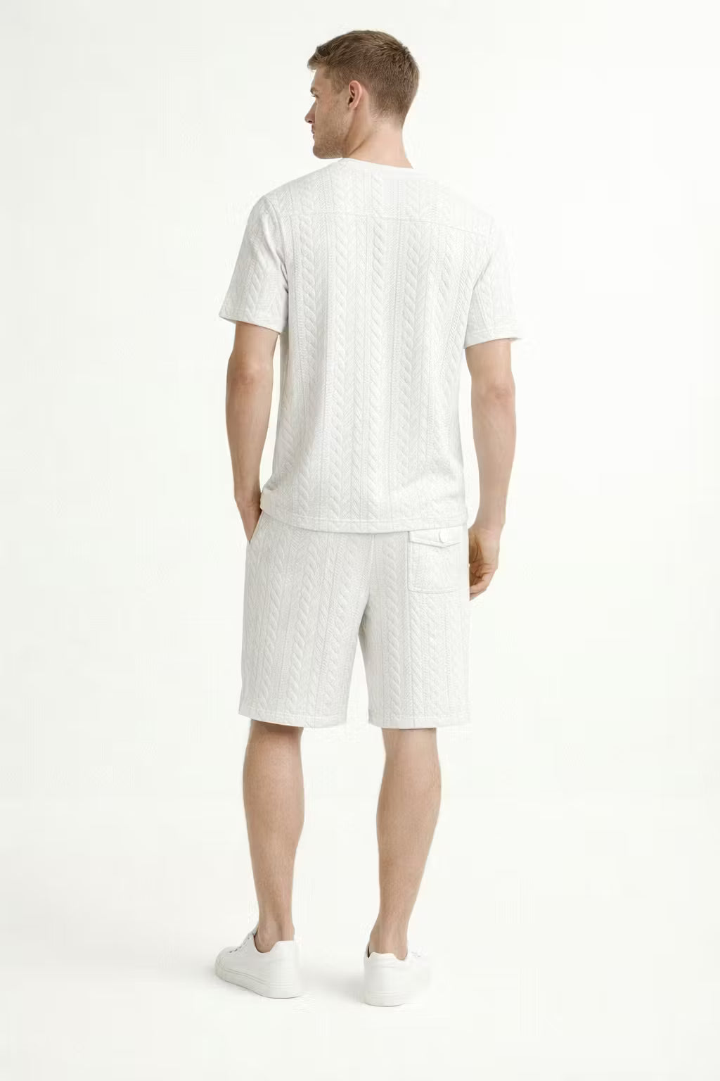 Cable Knit Textured T-Shirt and Drawstring Shorts Set