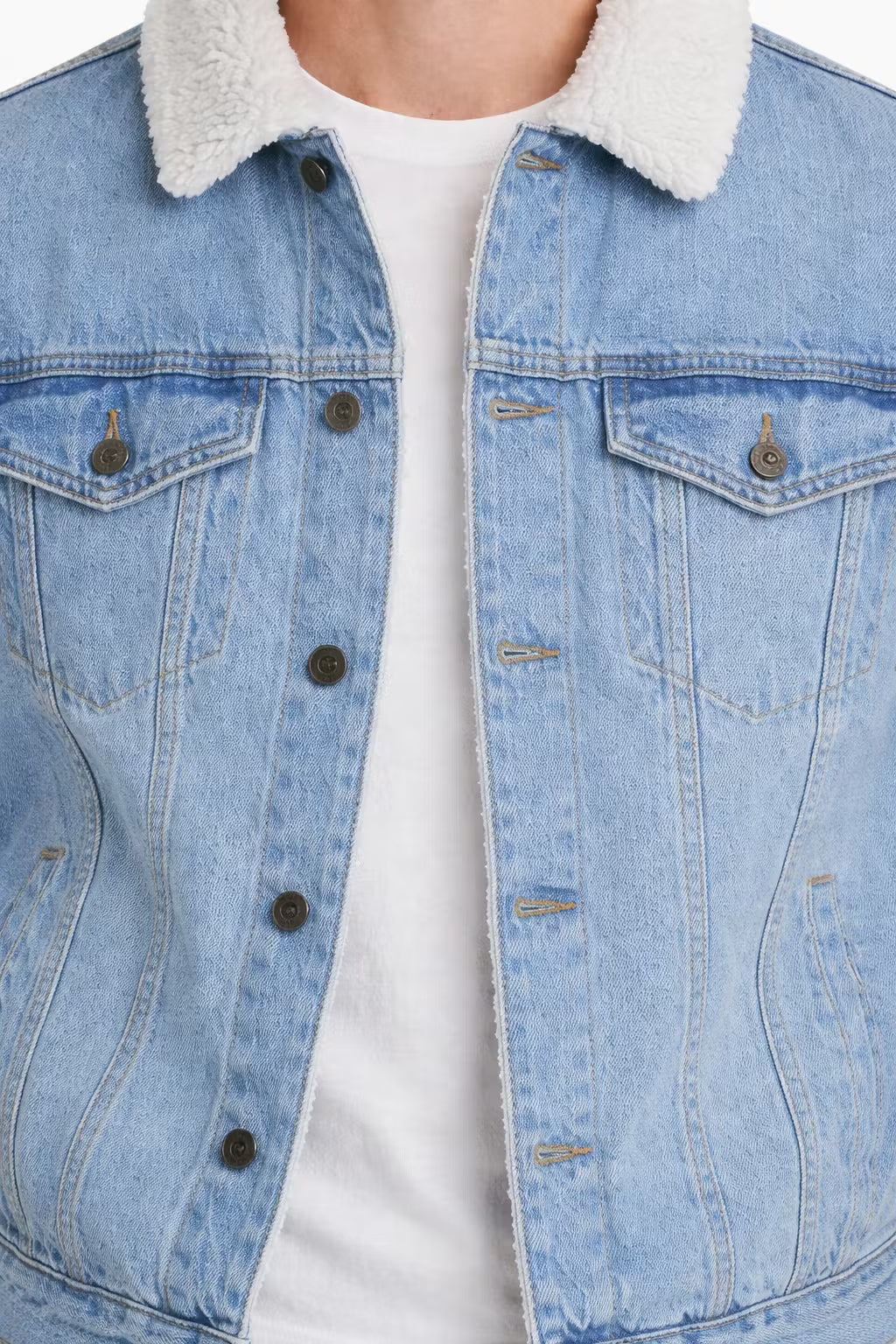 Men’s Lamb Wool Collar Blue Denim Jacket