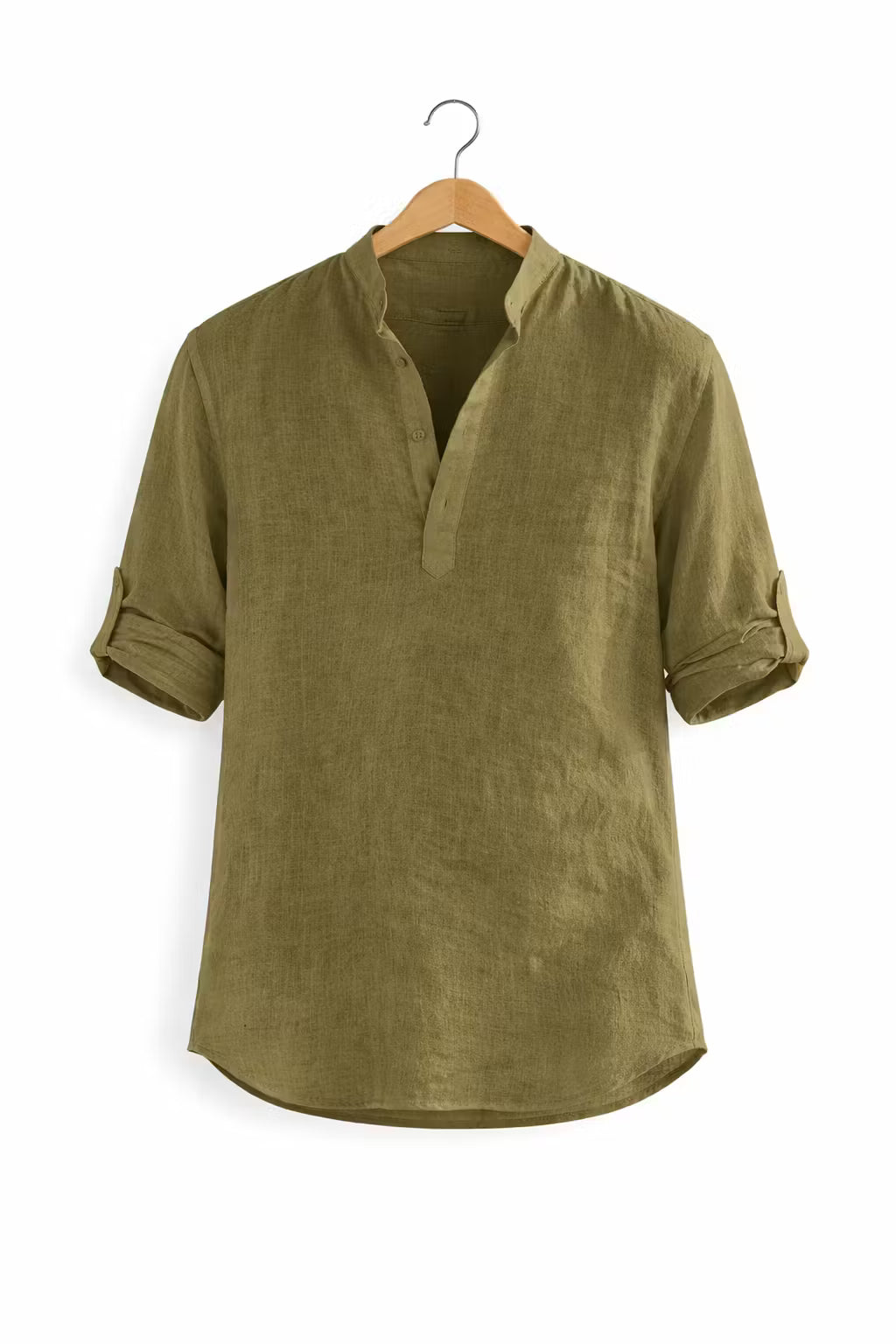 Textured Linen-Blend Half Placket Shirt