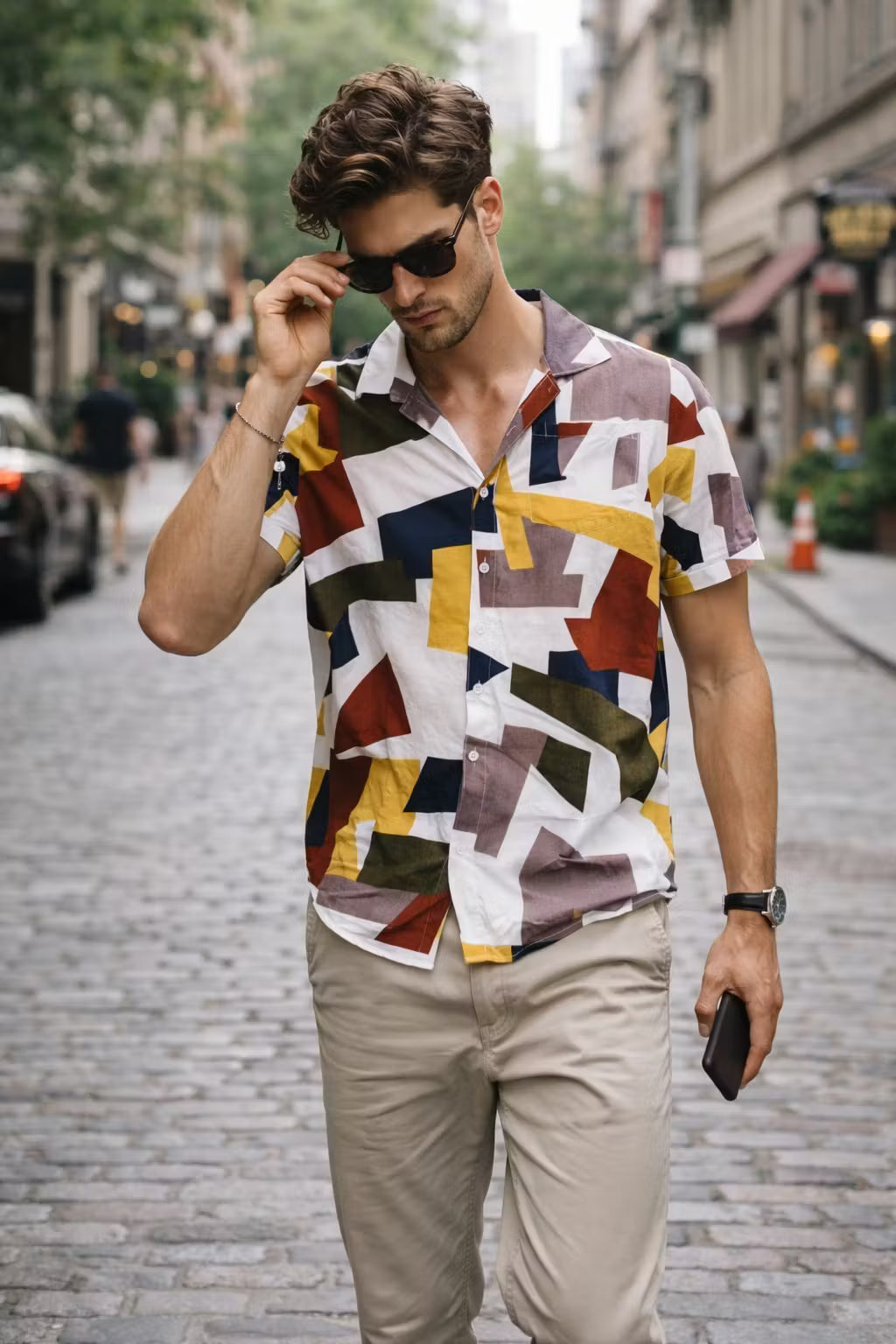 Abstract Print Short Sleeve Button Shirt