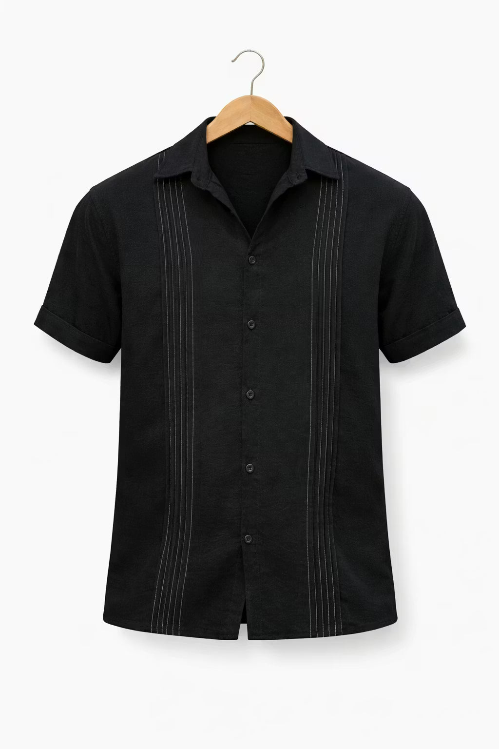 Textured Panel Short Sleeve Button Shirt