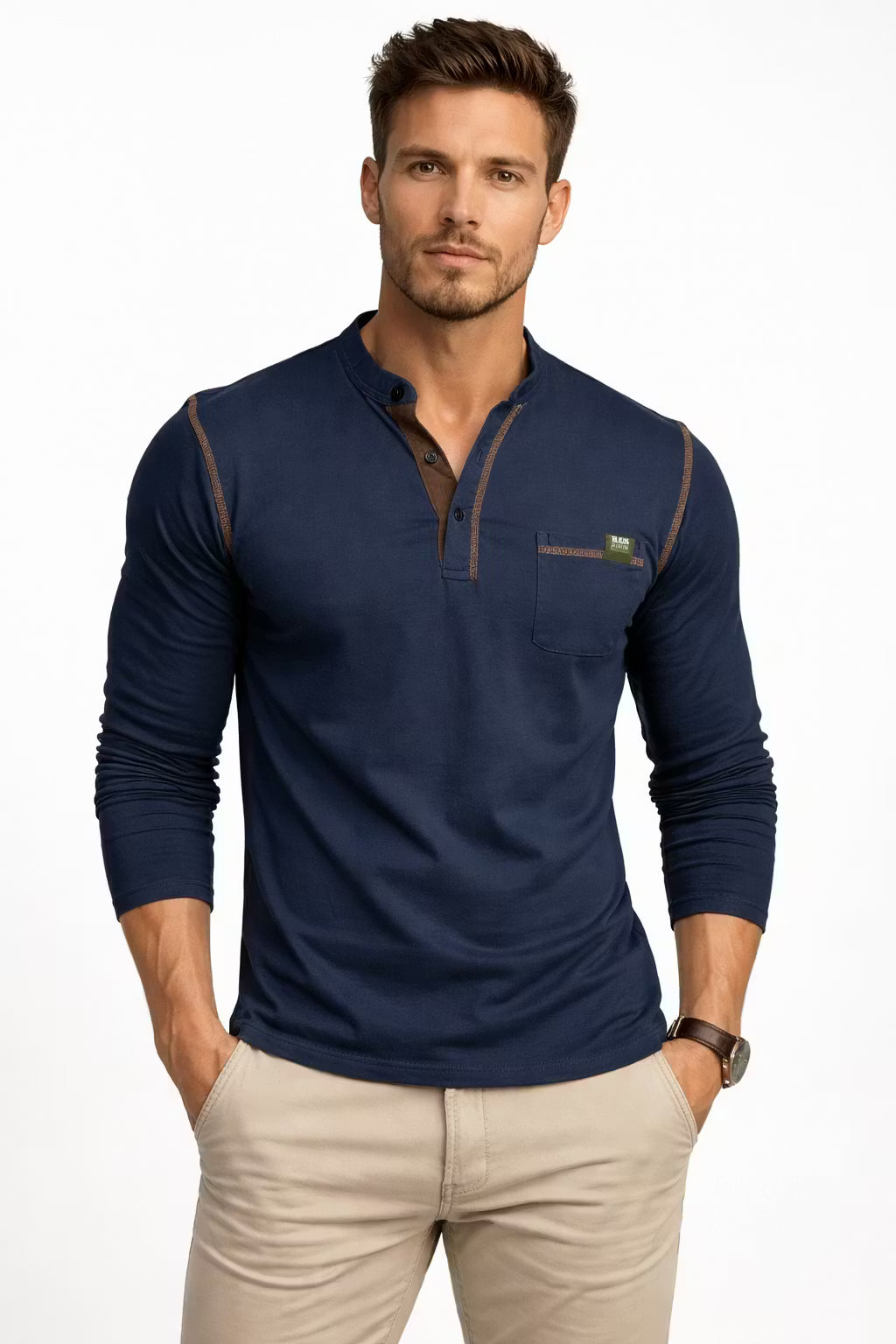 Men's Long Sleeve Color Matching Shirt