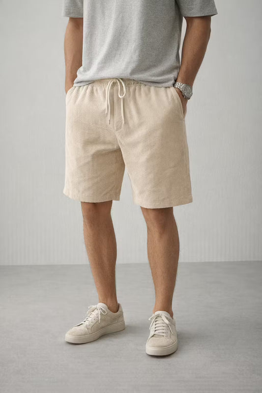 Ribbed Corduroy Drawstring Shorts