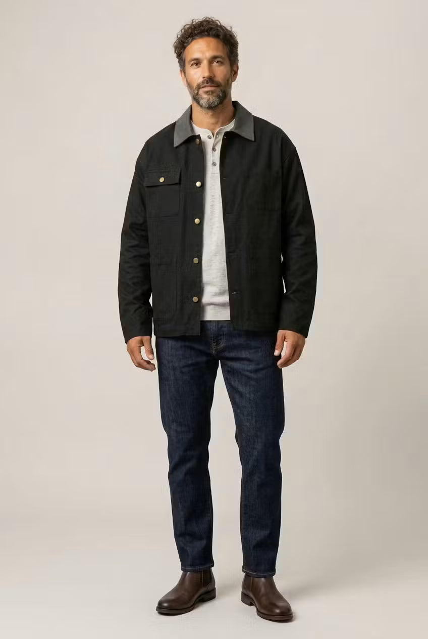 Contrast Collar Utility Chore Jacket