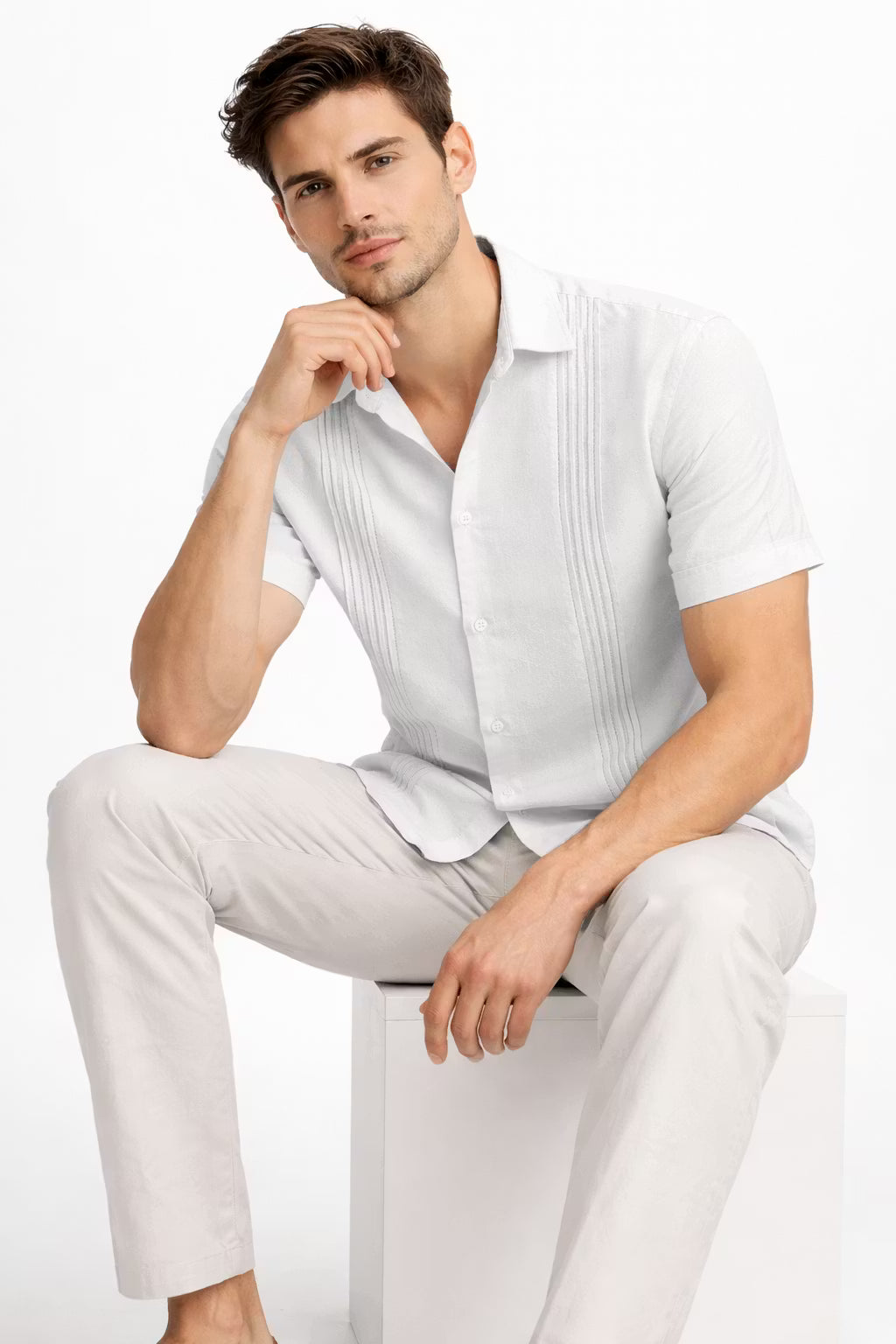 Textured Panel Short Sleeve Button Shirt