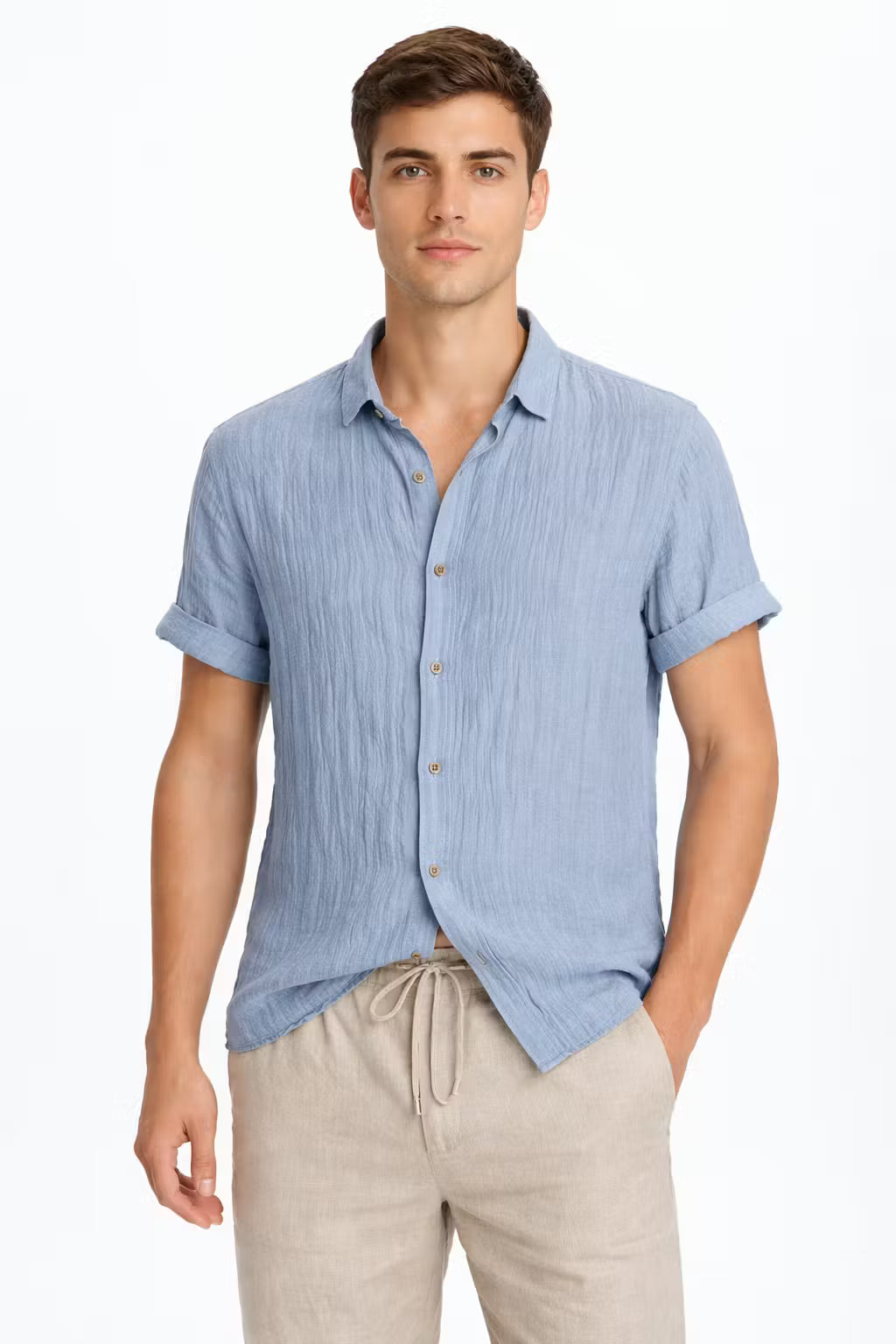 Men’s Linen Home Button Shirt