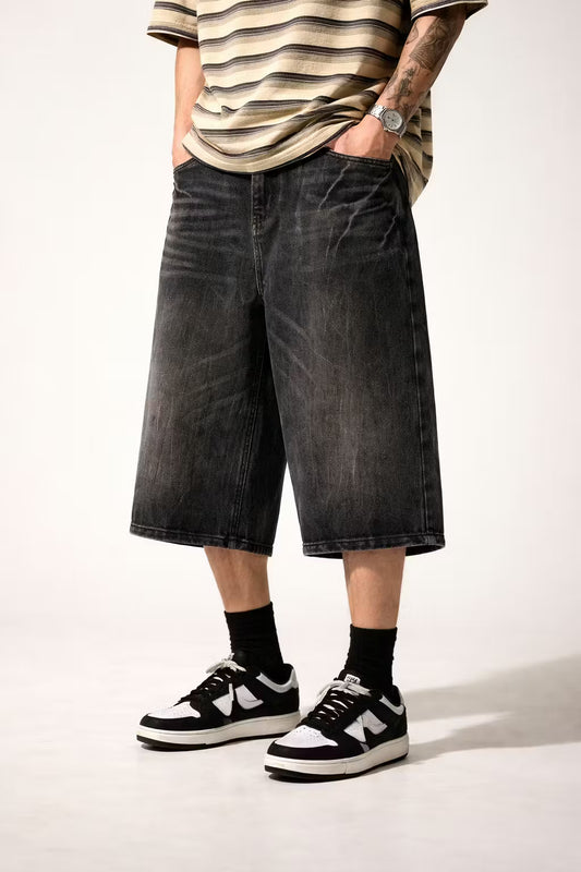 Washed Wide Leg Denim Shorts