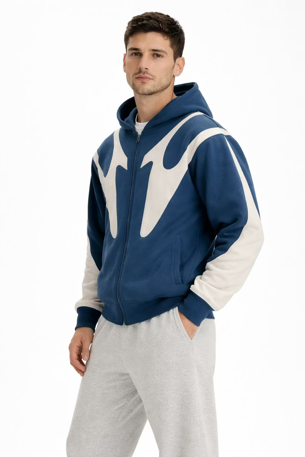 Contrast Panel Streetwear Zip Hoodie