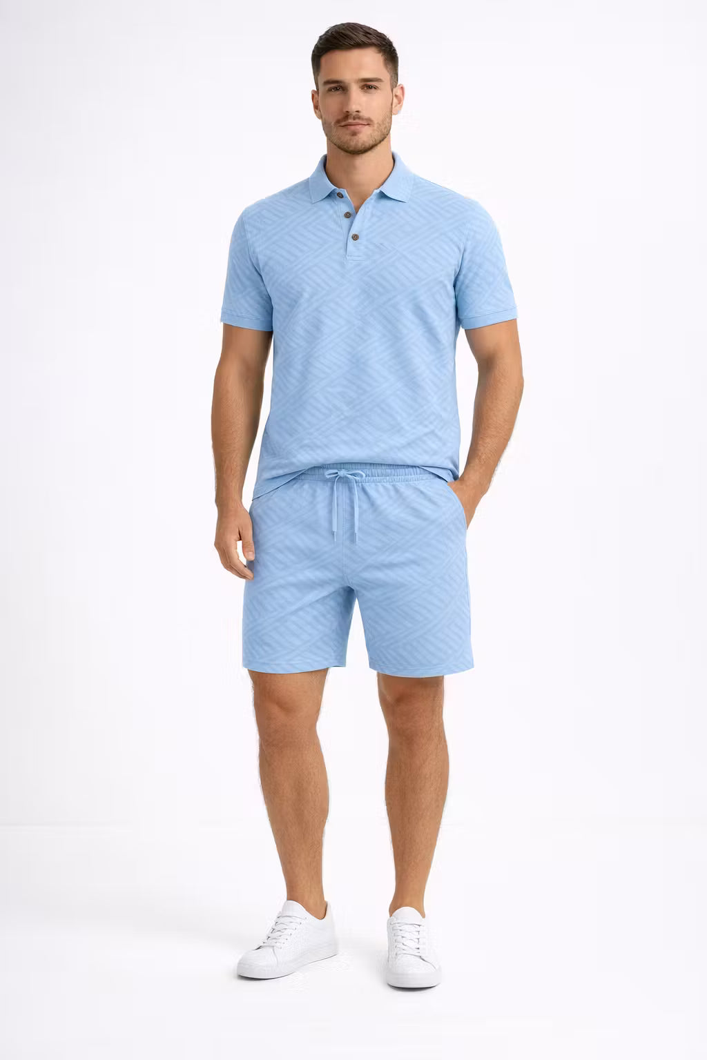 Jacquard Polo and Drawstring Shorts Set