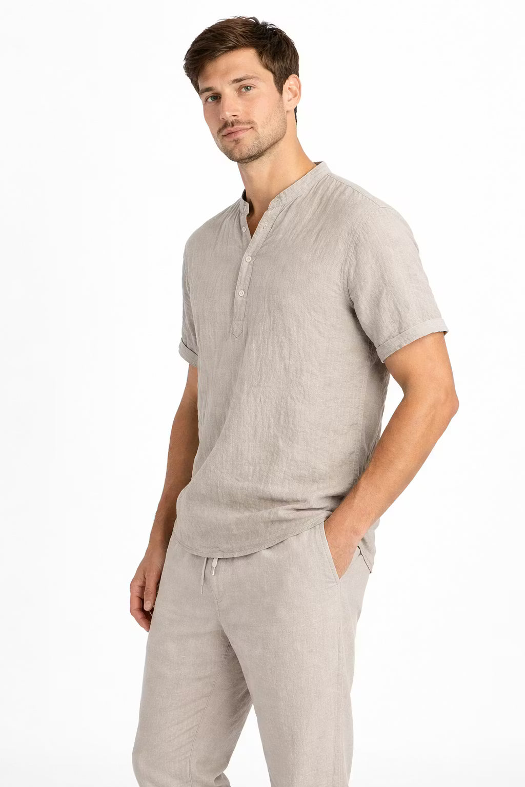 Men’s Linen Home Lounge Henley Shirt