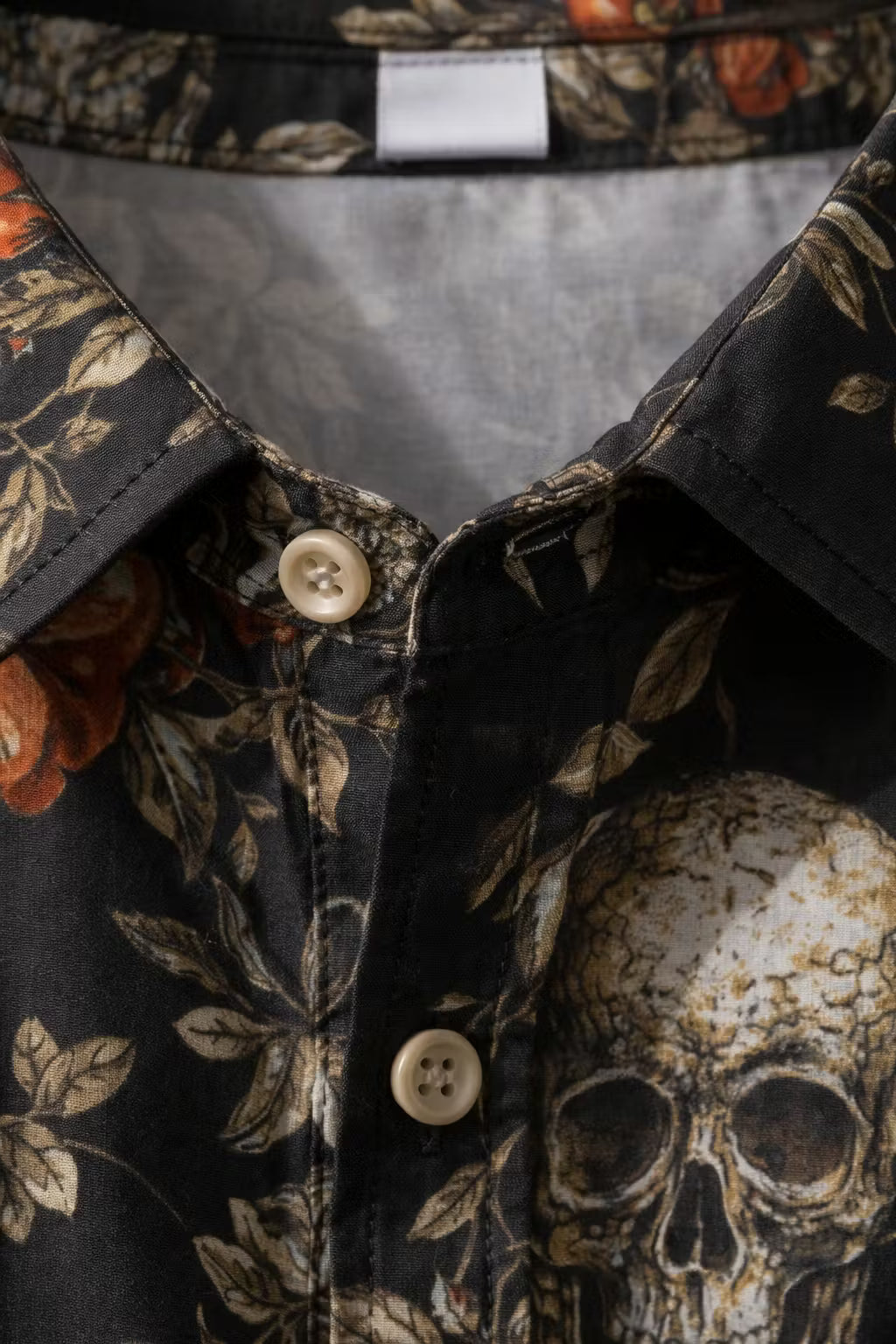 Floral Skull Print Short Sleeve Button Shirt
