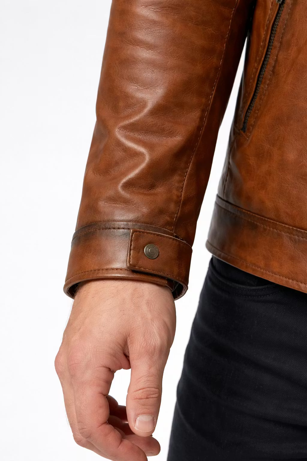 Men’s Brown Coated Textile Zip Jacket with Structured Seam Detailing High Collar