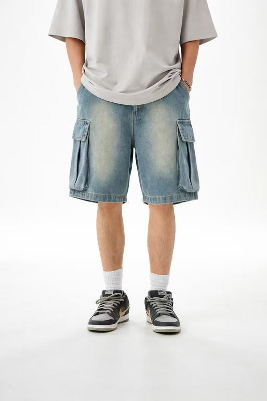 Versleten denim cargo shorts