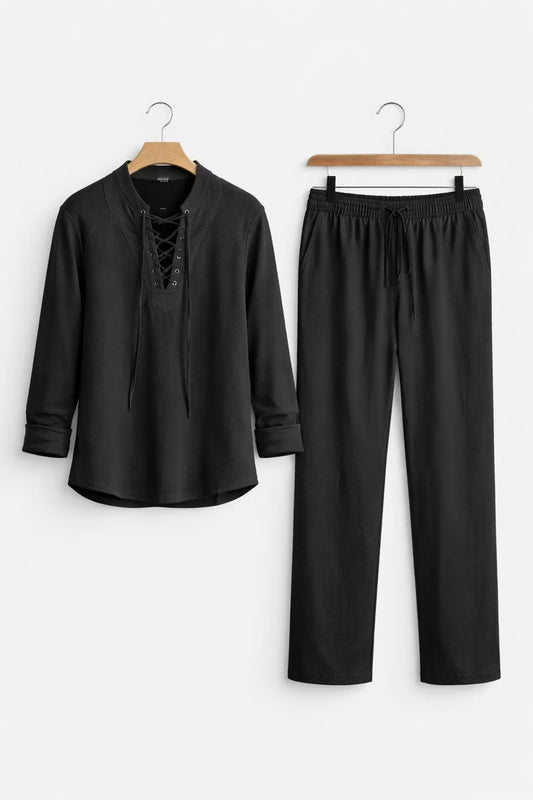 Lace Front Textured Shirt and Trousers Set