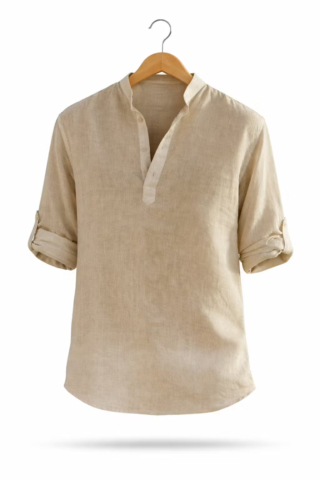 Textured Linen-Blend Half Placket Shirt