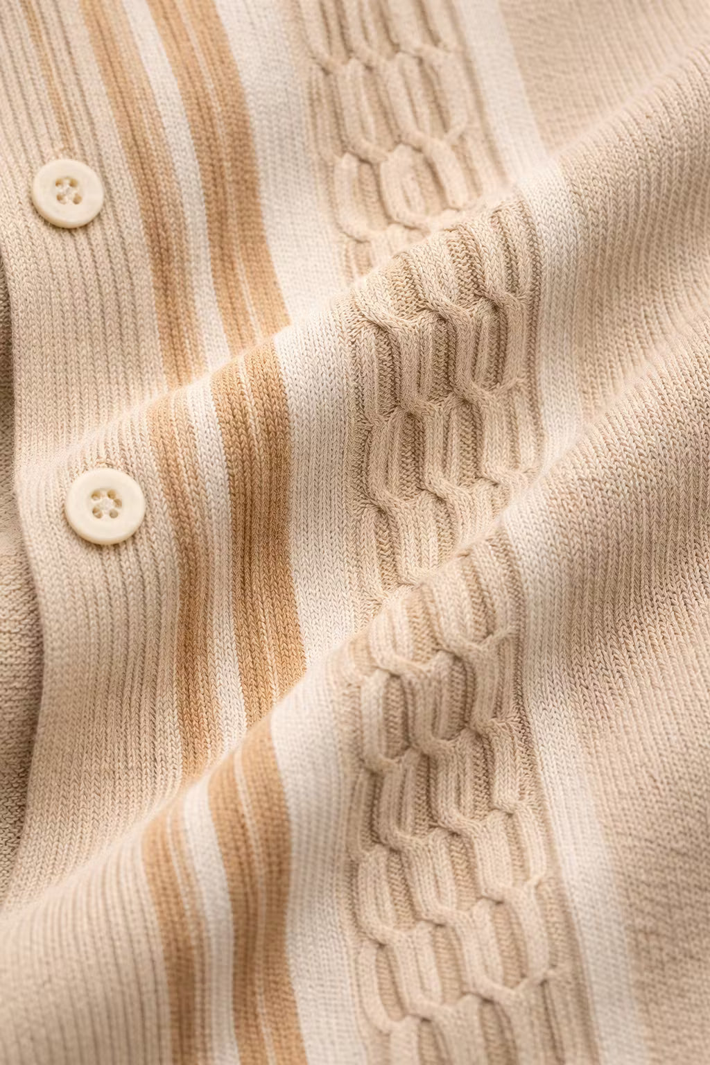 Vertical Stripe Textured Knit Button Shirt