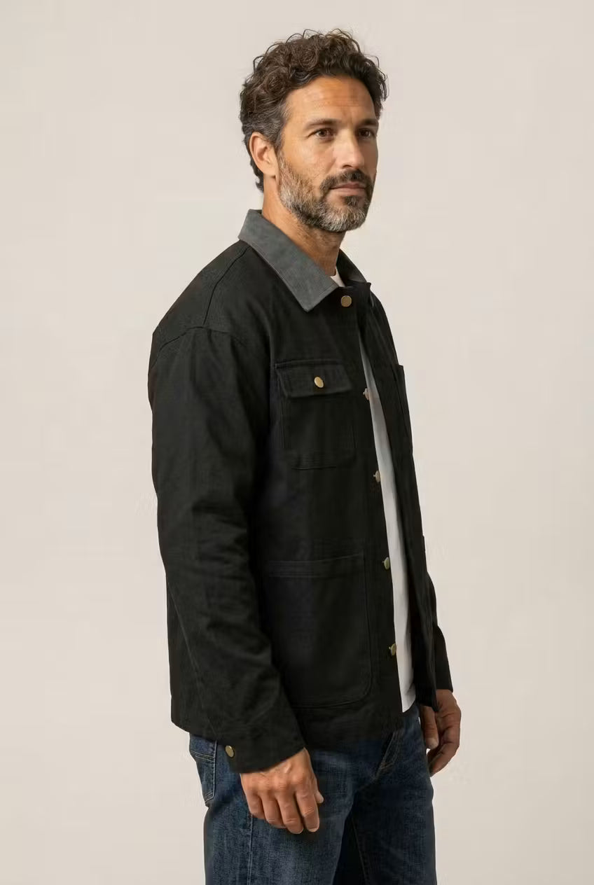 Contrast Collar Utility Chore Jacket