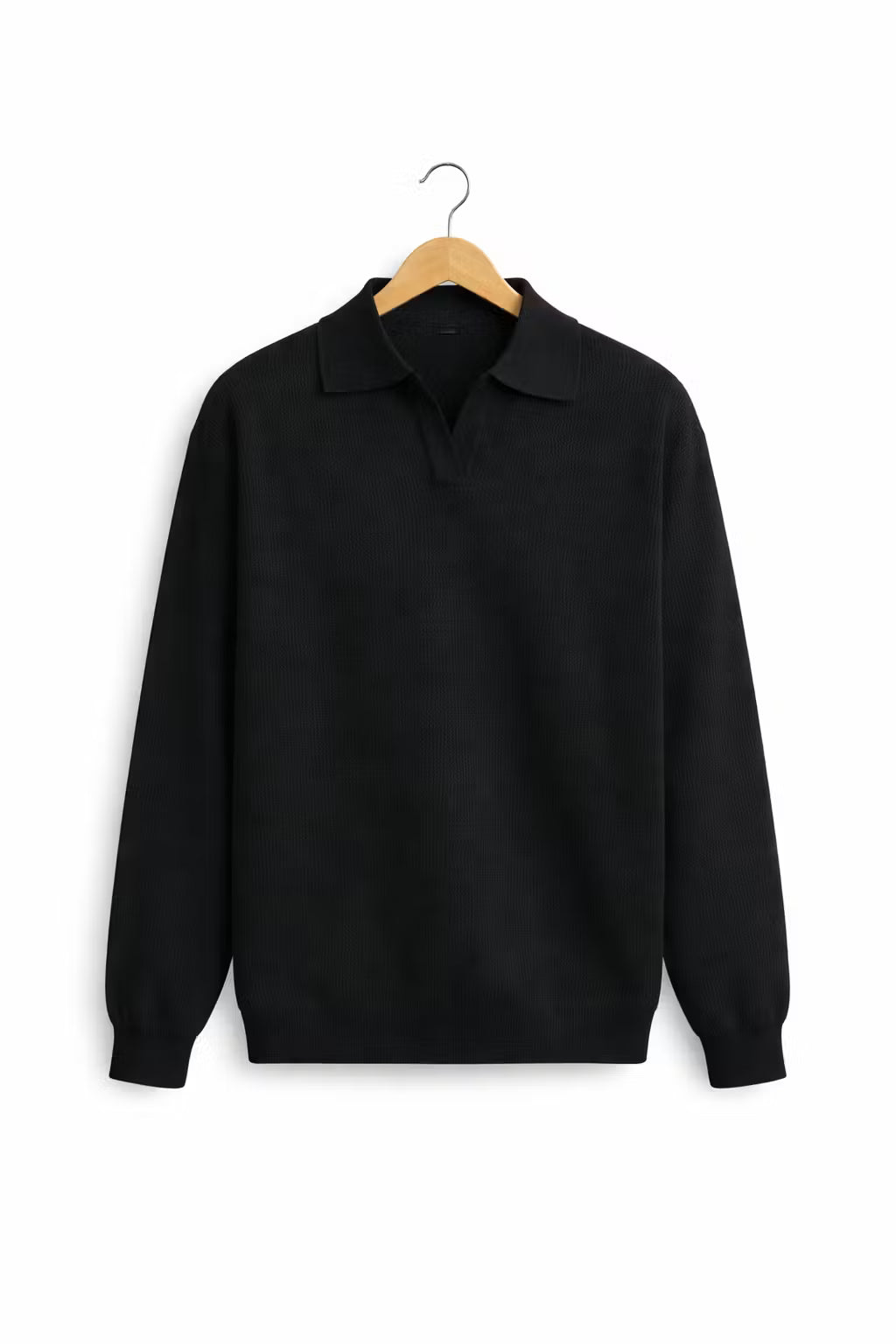 Textured Waffle Knit Johnny Collar Polo Sweater