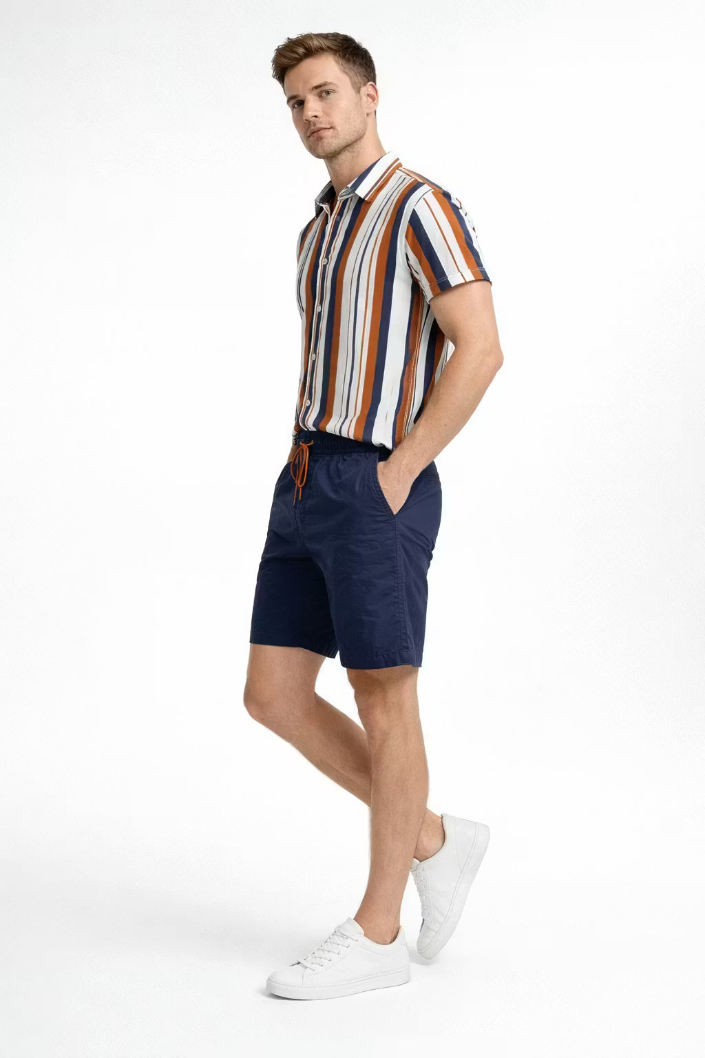 Vertical Stripe Shirt and Shorts Set