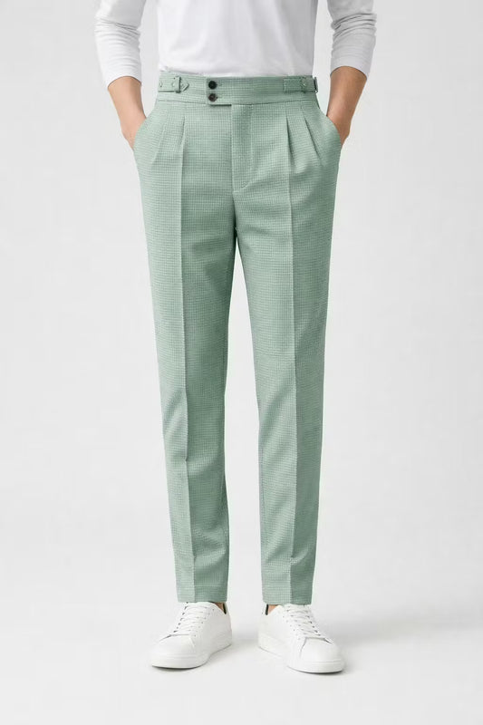 Waffle Texture High-Waist Pleated Trousers