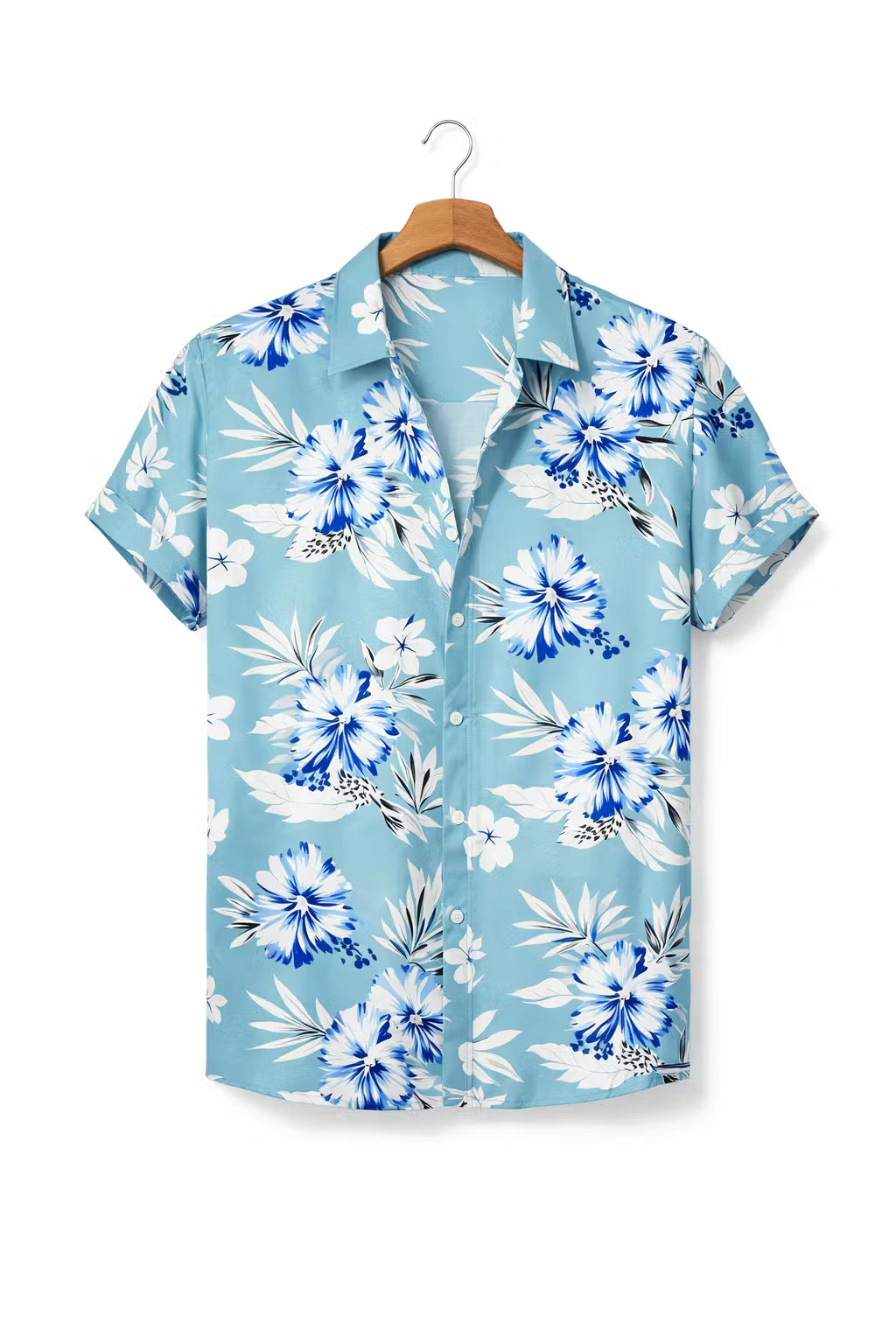 Monochrome Floral Print Short Sleeve Button Shirt