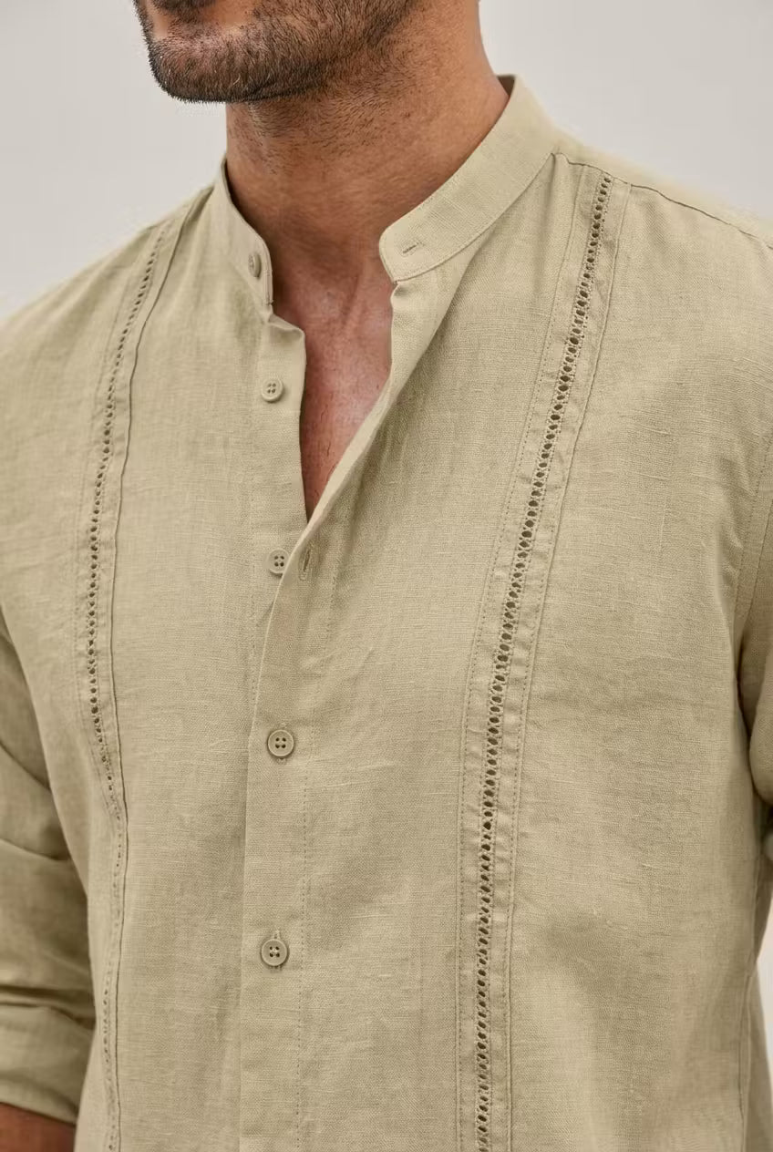 Textured Mandarin Collar Button Shirt