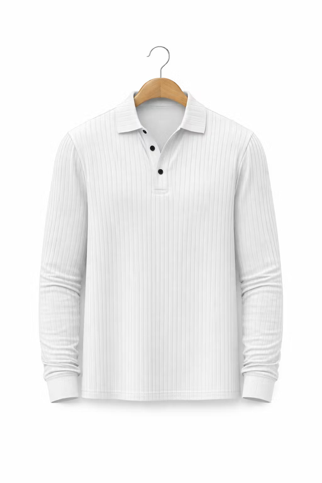 Ribbed Knit Long Sleeve Polo Shirt