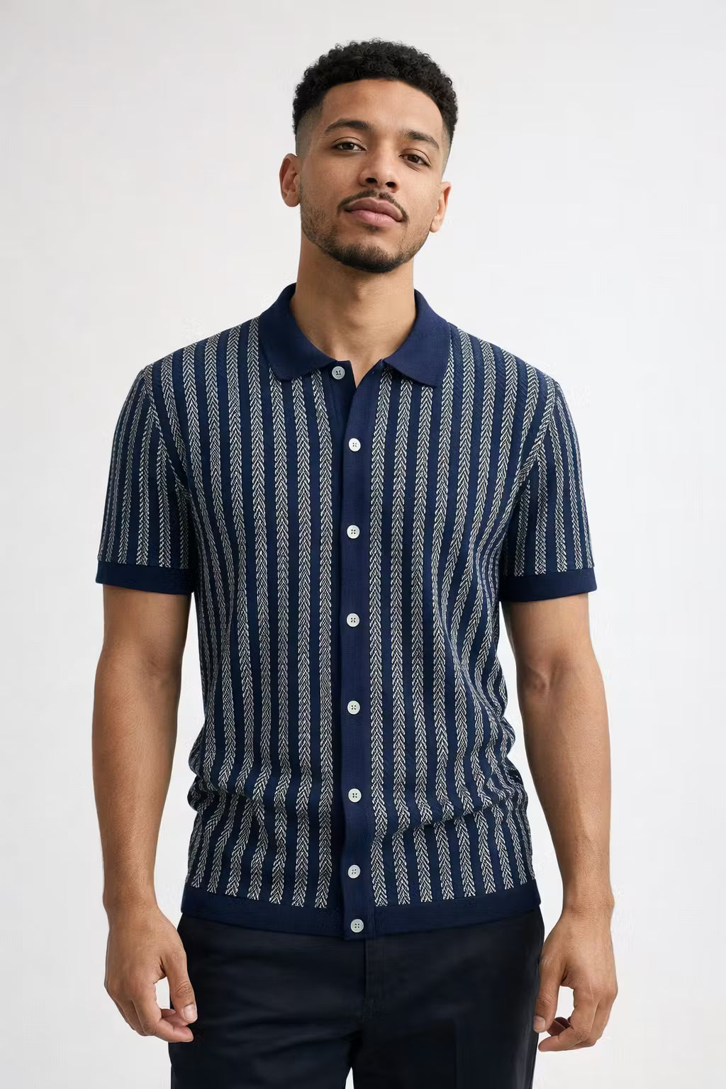 Chevron Jacquard Knit Polo Shirt