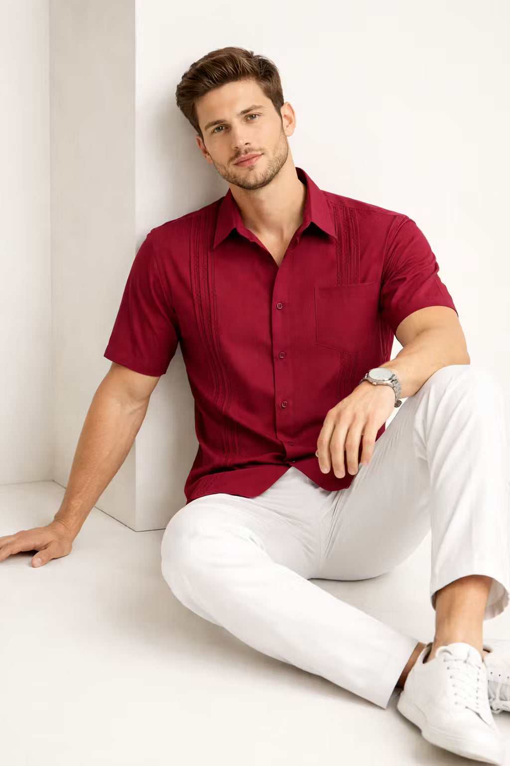 Embroidered Stripe Long Sleeve Button Shirt