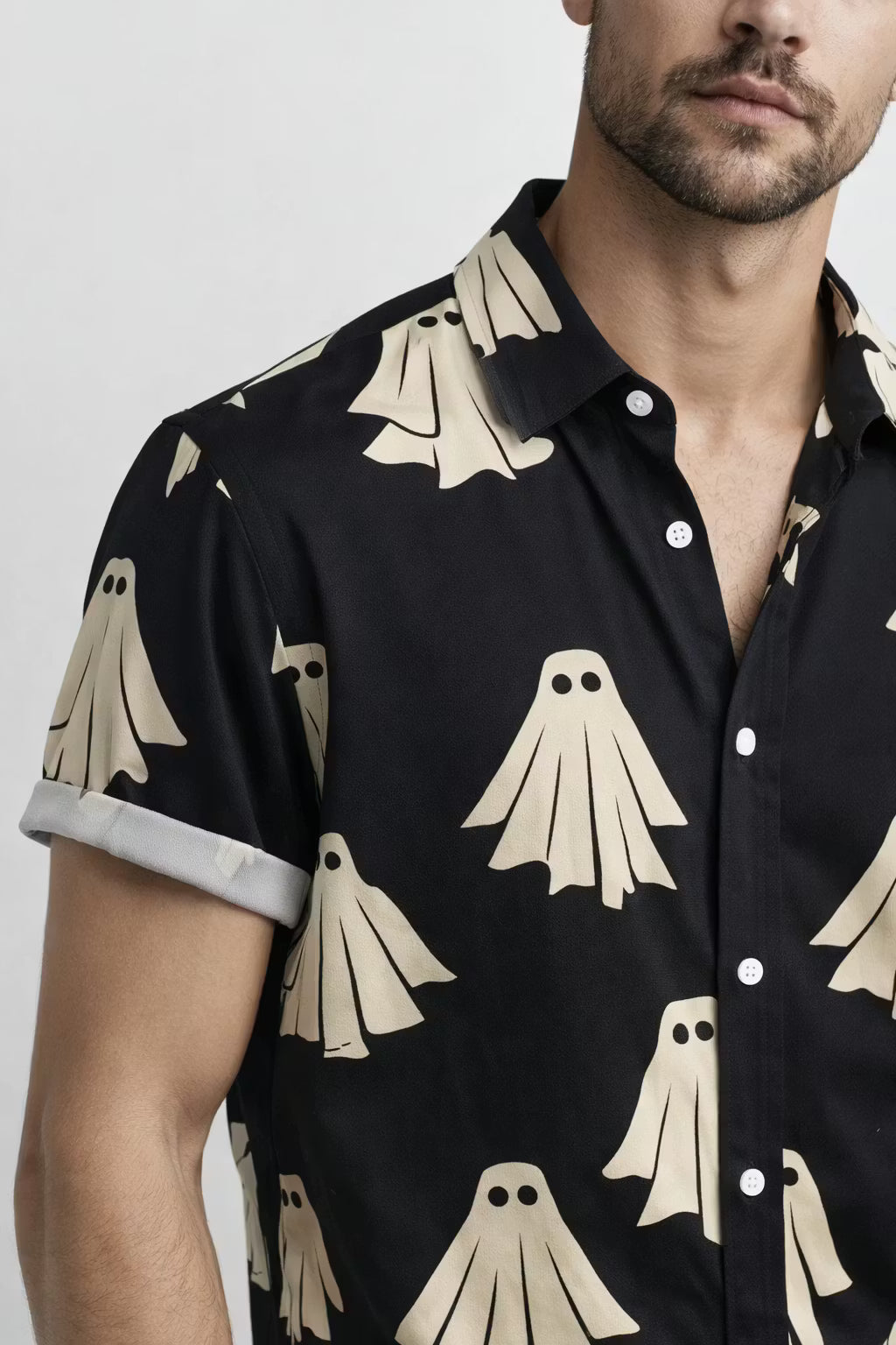 Ghost Print Short Sleeve Button Shirt