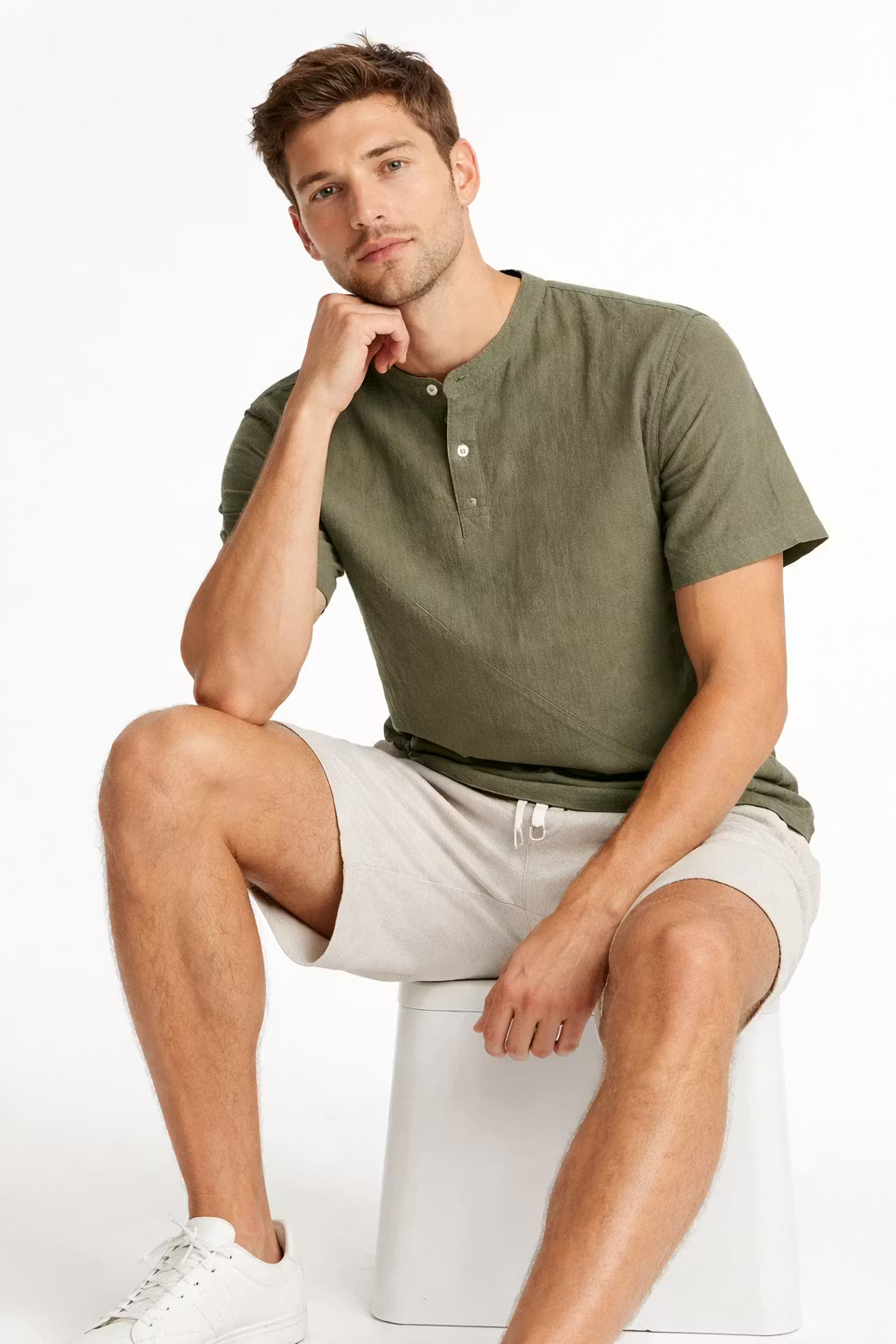 Men’s Linen Home Henley Shirt