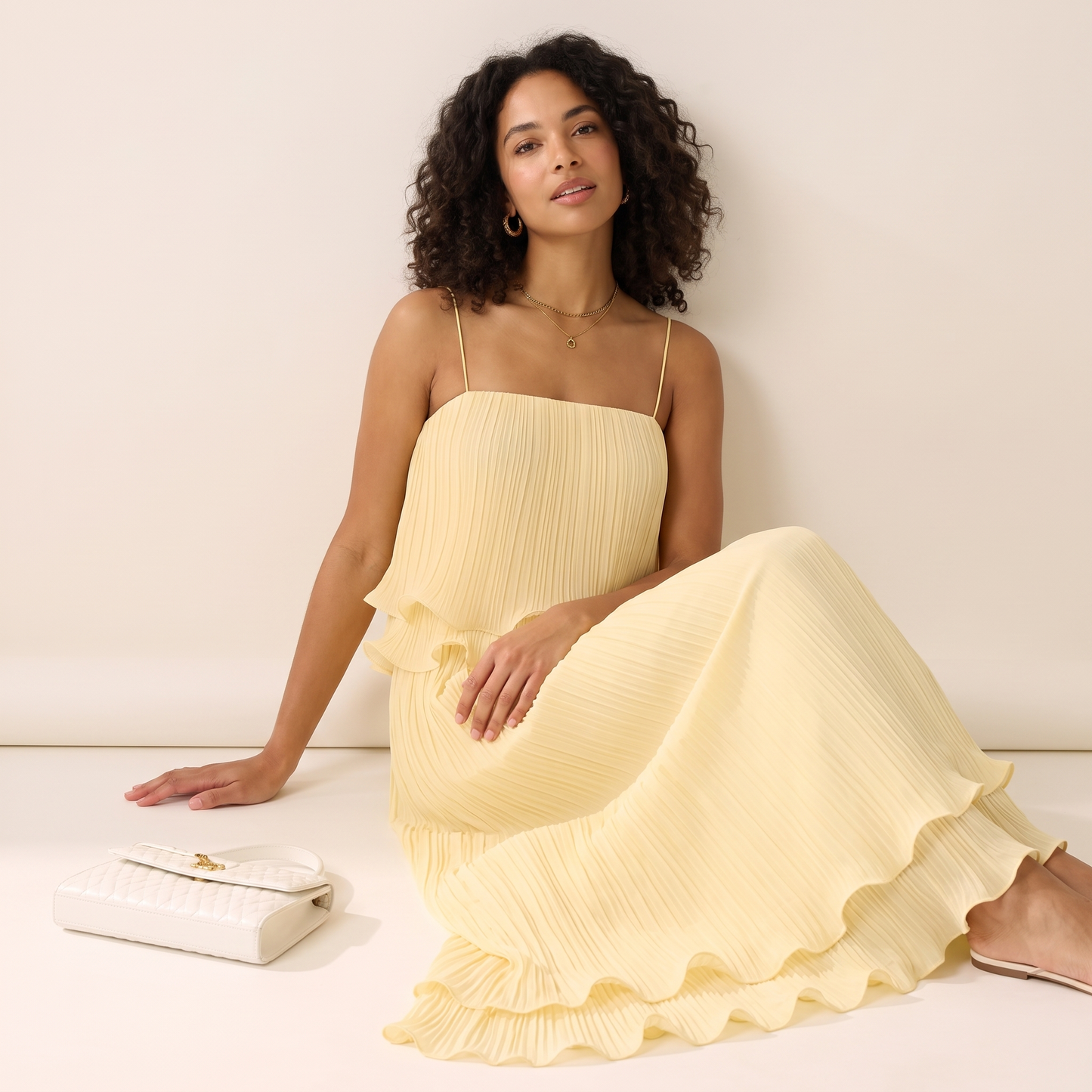 Solene geplooide set met top en lange rok