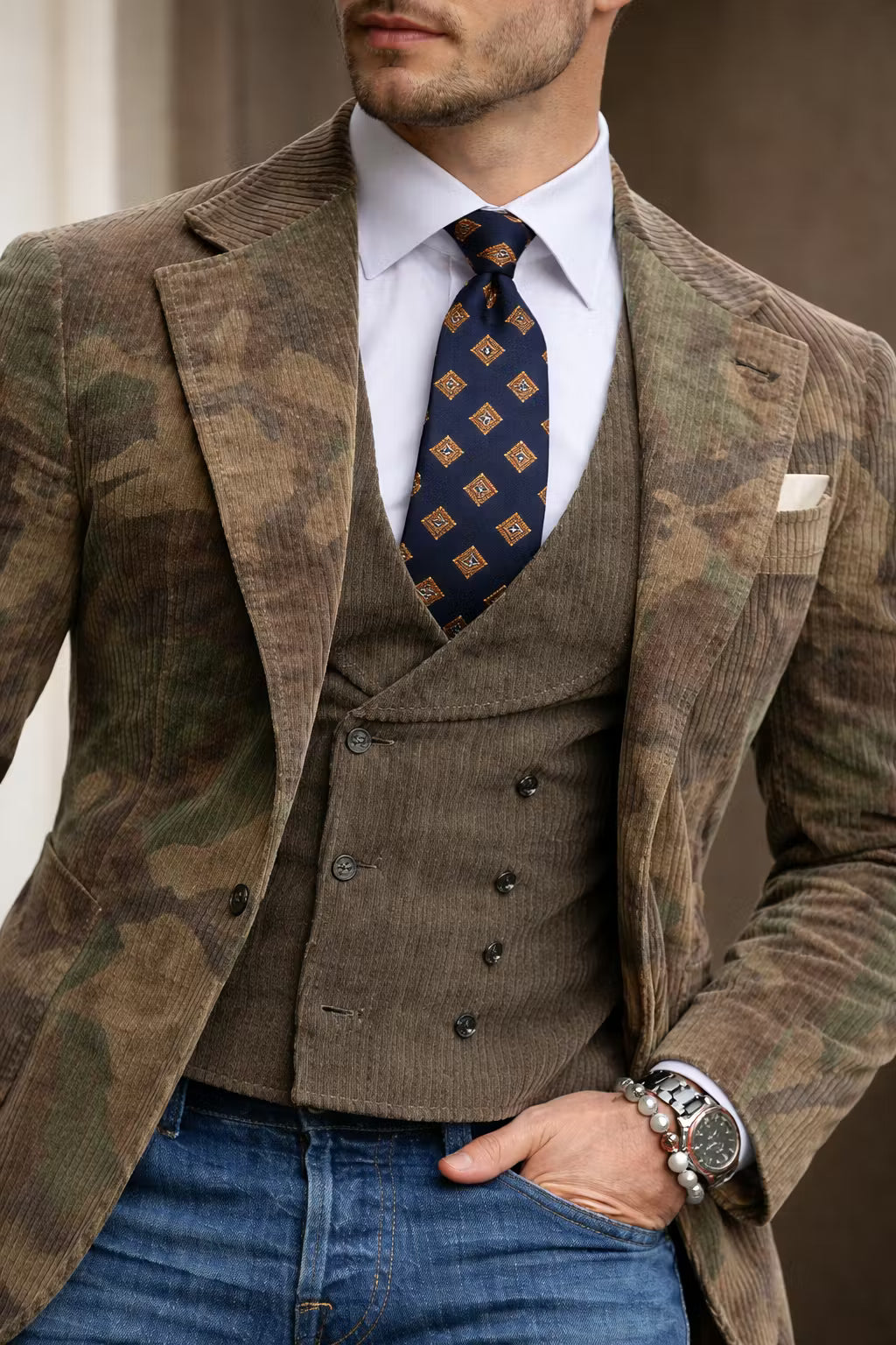 Camouflage Corduroy Textured Blazer