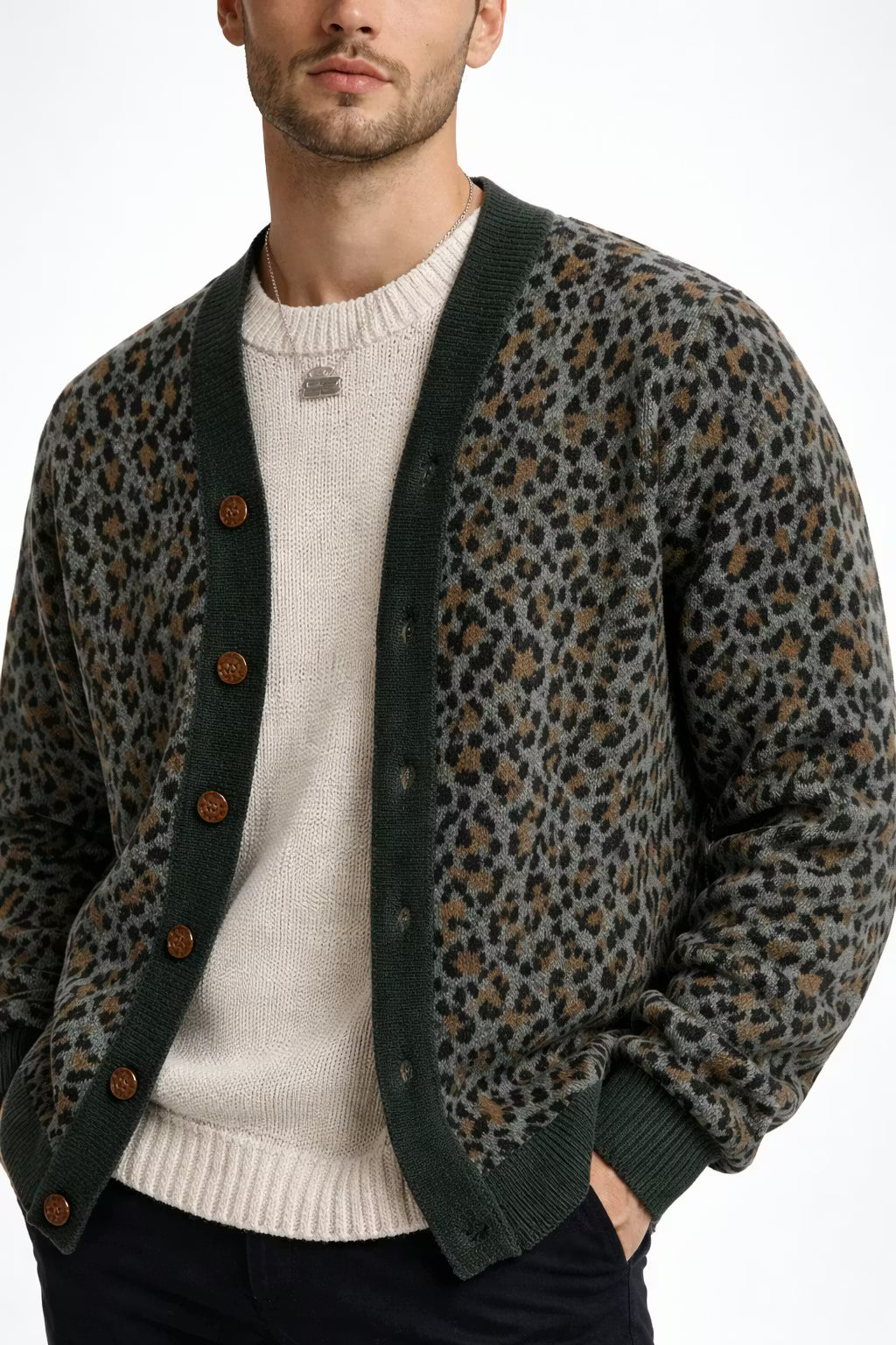 Leopard Knit Button Cardigan