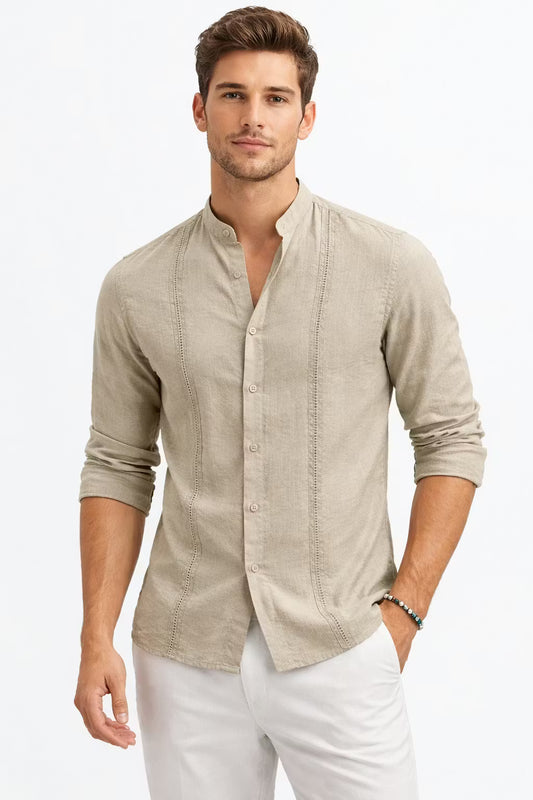 Textured Mandarin Collar Button Shirt