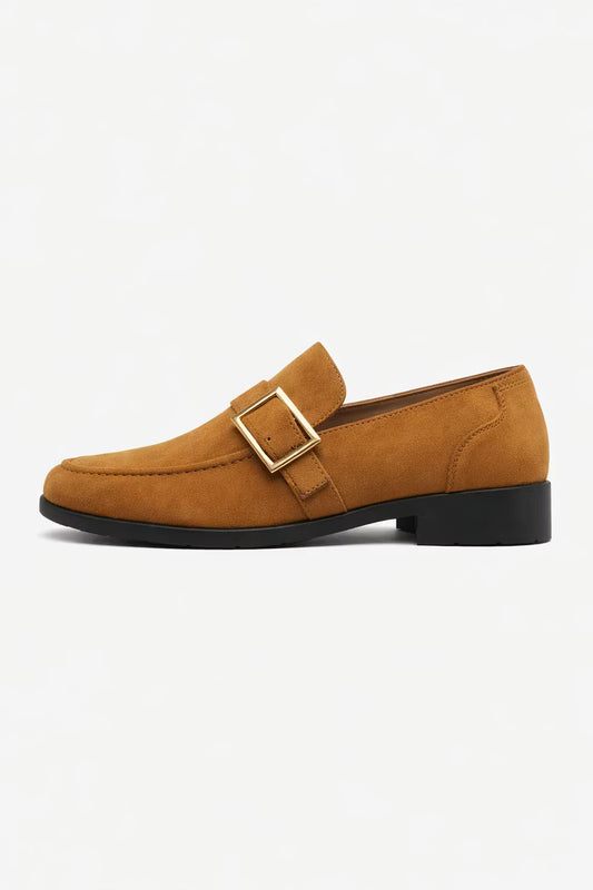 Suede Buckle Strap Dress Loafers