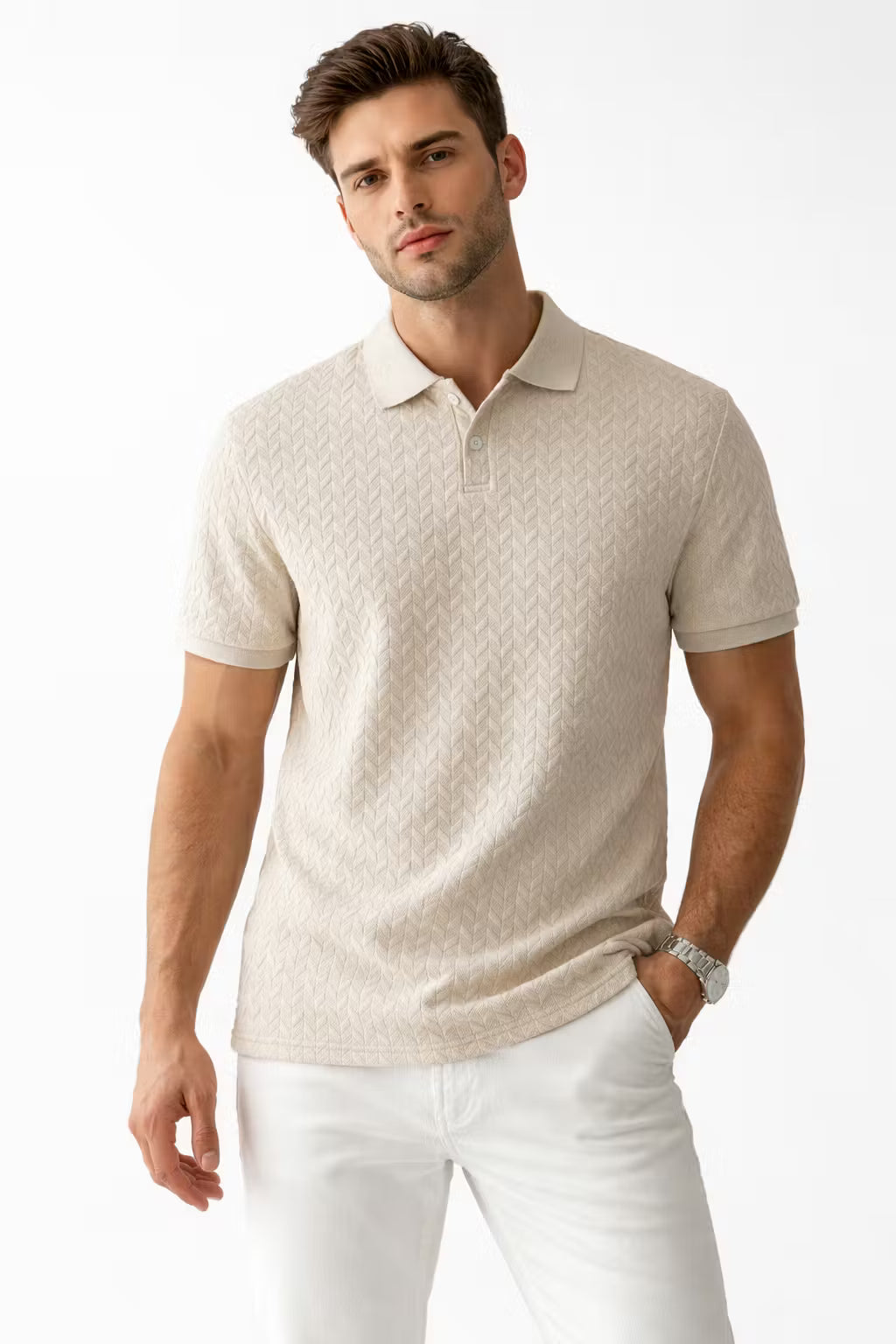 Textured Chevron Knit Polo Shirt