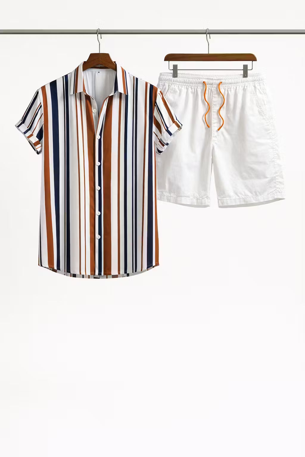 Vertical Stripe Shirt and Shorts Set