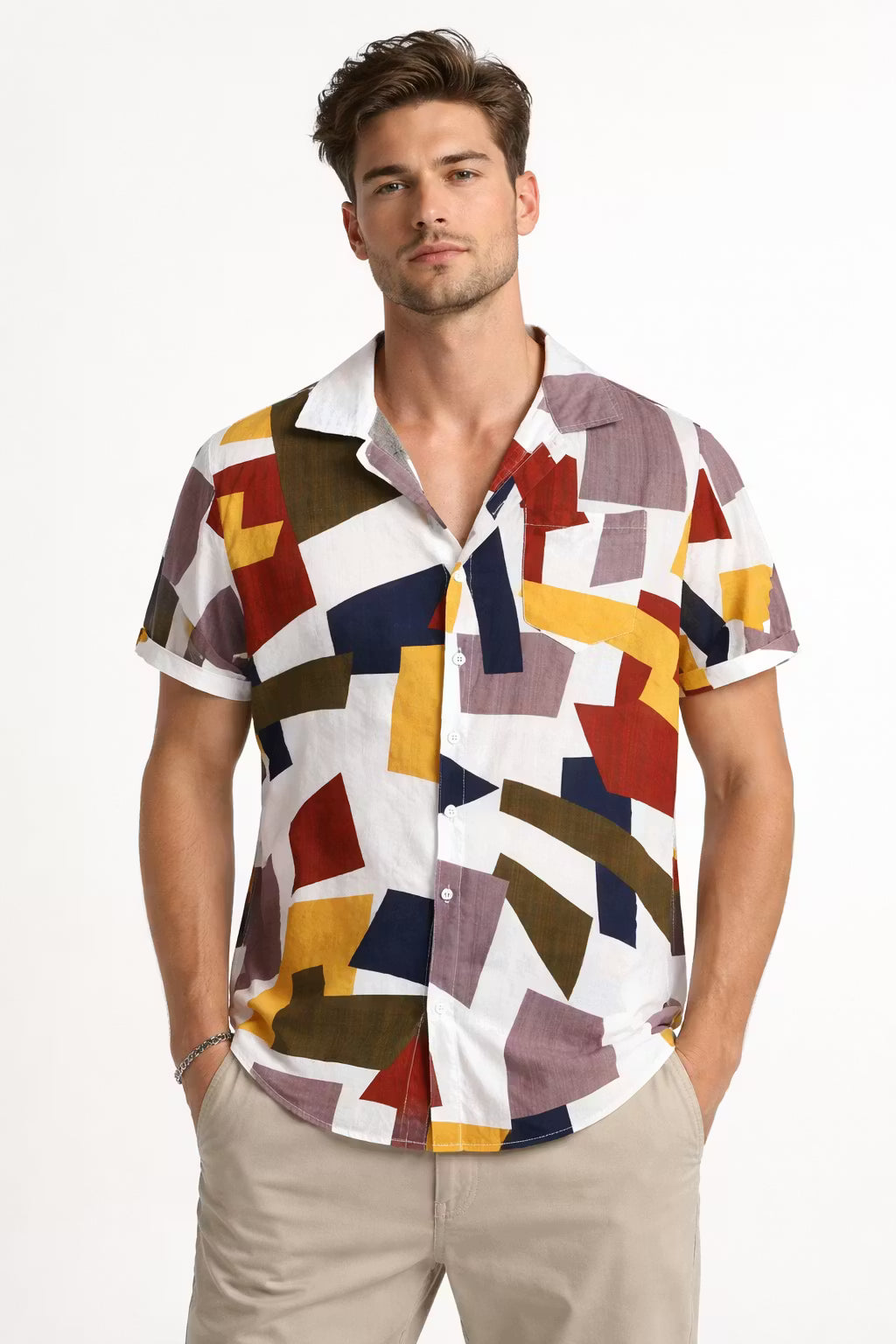 Abstract Print Short Sleeve Button Shirt