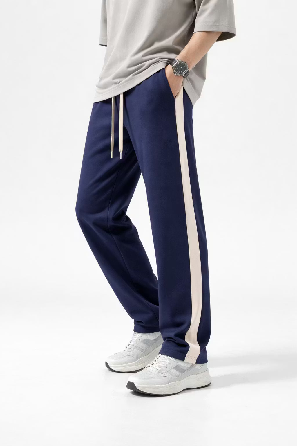 Side Stripe Wide-Leg Drawstring Trousers