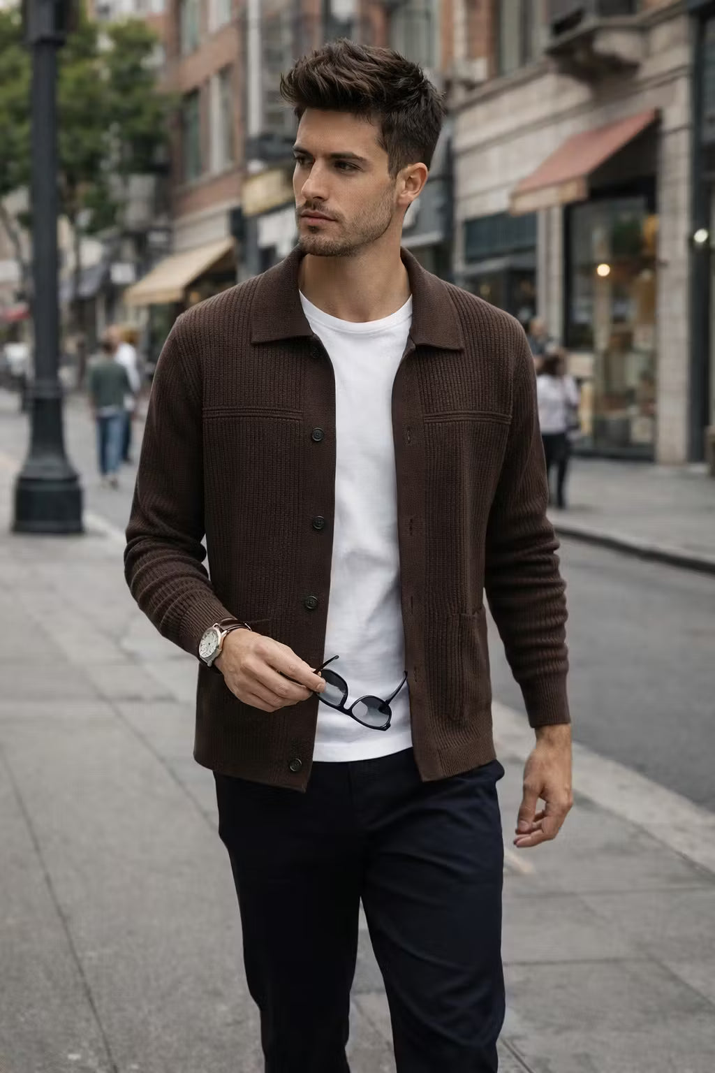 Rib Knit Button-Front Cardigan Jacket