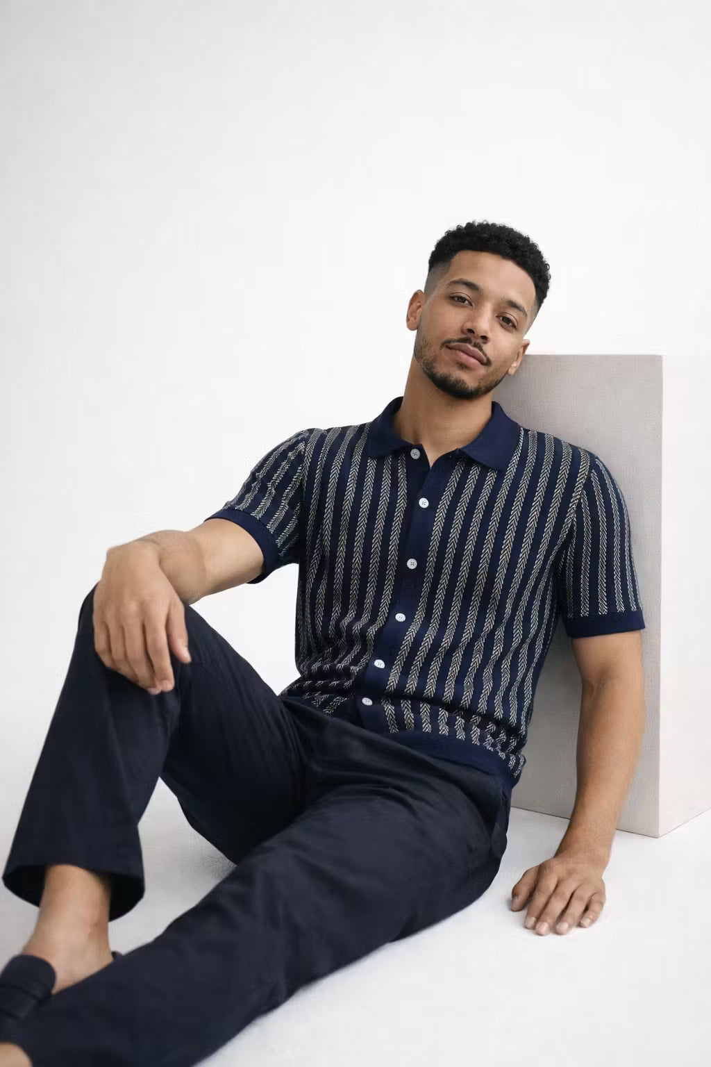 Chevron Jacquard Knit Polo Shirt