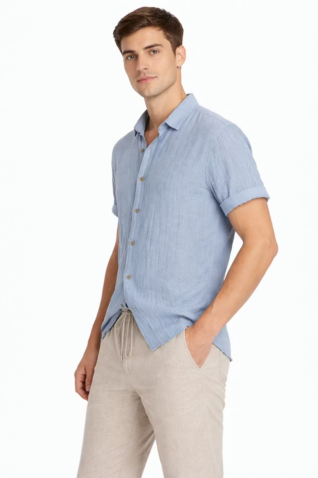 Men’s Linen Home Button Shirt